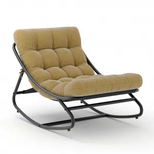 Papasan Rocking Chair Indoor Outdoor, Oversized Egg Chair with Thick Cushion, Steel Frame, Anti-tip Design, Lounge Chairs for Living Room Patio Porch, Tan