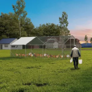 19.7' x 9.8' Large Walk-in Chicken Coop Metal Poultry Cage - Waterproof UV Cover - Predator-Proof Outdoor Cage for Farm & Yard