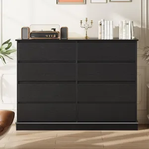 Black 8 Drawer Dressers for Bedroom, Chest of Drawers with Deep Drawers, Large Double Dresser for Closet with Wide Top, Horizontal Wooden Dresser for Living Room, Hallway, Kids Room