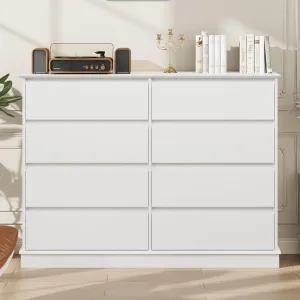 White 8 Drawer Dressers for Bedroom, Chest of Drawers with Deep Drawers, Large Double Dresser for Closet with Wide Top, Horizontal Wooden Dresser for Living Room, Hallway, Kids Room