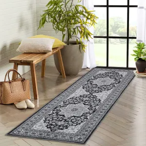 Oriental Black 2x6 Soft Geometric Bedroom Rugs Memory Foam Carpet, Floral Cozy Area Rugs for Living Room