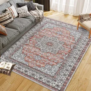 Oriental Washable Kitchen Runner Rug, Carpet Runners for Hallway Non Skid, Vintage Soft Hallway Rug for Bathroom Bedroom Entryway Brown 8*10Ft