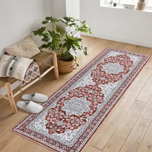 Oriental Red 2x6 Area Rug Washable Rug Taupe Vintage Rug Traditional Mat Foldable Thin Rug Retro Accent Rug