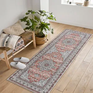 Oriental Brown 2x6 Washable Runner Rug – Vintage Paisley Design, Non-Slip, Thin Foldable Carpet for Hallway, Bedroom, or Entryway