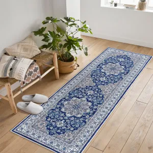 Oriental Blue 2x6 Area Rug Washable Rug Taupe Vintage Rug Traditional Mat Foldable Thin Rug Retro Accent Rug