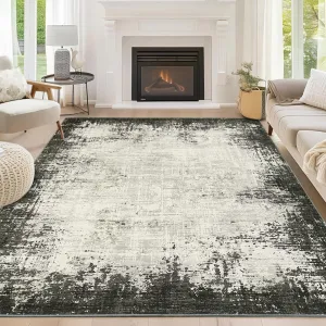 Modern Green 8x10 Area Rug for Living Room, Abstract Bordered Washable Rug with Non-Slip Backing, Ultra-Thin Soft Large Area Rug Floor Carpet for Bedroom Dining Room