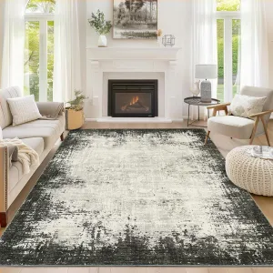 Large Area Rugs 6x9 Green Modern Abstract Washable Non-Slip Low Pile Faux Wool for Living Room Bedroom Dining Room