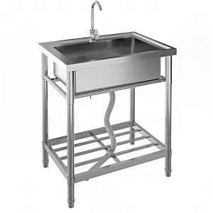 20"D X 28"W X 34"H Free Standing Utility Sink Single Bowl Stainless Steel Commercial Kitchen Sink with Hot and Cold Water Pipes for Indoor and Outdoor Use