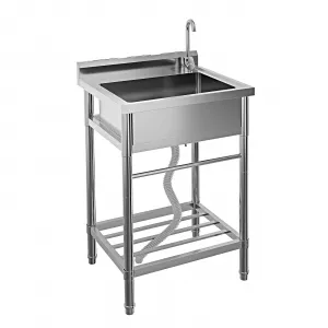 20"D X 24"W X 41"H Free Standing Utility Sink Single Bowl Stainless Steel Commercial Kitchen Sink With Hot And Cold Water Pipe Indoor Outdoor