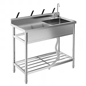 20"D x 39"W x 37"H Free Standing Utility Sink Single Bowl Stainless Steel Commercial Kitchen Sink With Hot And Cold Water Pipe Indoor Outdoor Silver