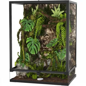 67 Gallon Reptile Tall Glass Terrarium with Double Hinge Door & Top Screen Ventilation, ABS Plastic & Aluminum Frame, Side Nets & Glass Panels, Easy Assembly, Reptile Breeding Habitat