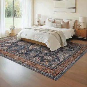 10x13Ft Washable Area Rugs, Large Traditional Floral Rugs for Living Room, Low Pile Neutral Soft Rug for Bedroom, Dining Room, Home, Office