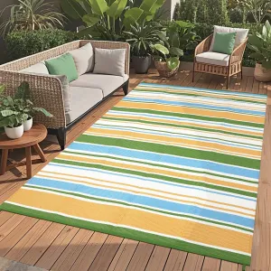 Outdoor Rug 8x10 Colorful Geometric Lines Reversible UV-Resistant Waterproof Patio Beach RV