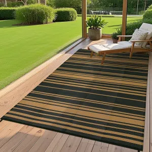 Outdoor Black Brown 8x10 Waterproof Rug Polypropylene UV-Resistant Lightweight Reversible Striped with Stakes for Patio Camping Beach