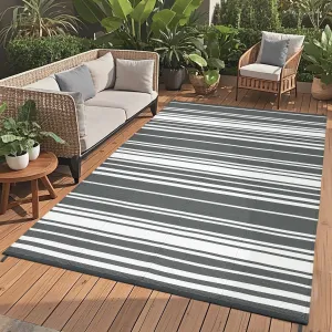 Outdoor Grey 8x10 Rug Waterproof Foldable Plastic Straw UV-Resistant Heat-Sealed Edges with Carry Bag for Patio Deck Picnic Beach