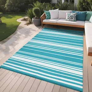 Outdoor Light Blue 9x18 Waterproof Rug Reversible Plastic Straw Rug, Double-Sided Design, UV Resistant, Polypropylene, Lightweight & Portable, Includes Stakes, Patio & Camping