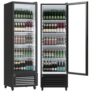 10.9 Cu.Ft. Commercial Beverage Refrigerator One Glass Door Display Cooler Energy-Saving Frost-Free Black