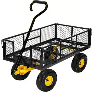 Garden Wagon 900 Lbs Load Capacity Heavy-Duty Steel 10-Inch All-Terrain Tires Removable Mesh Panels 180° Rotating Handle Outdoor Use