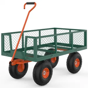 Garden Cart Heavy Duty 900 Lb Capacity 2-in-1 Design Steel Mesh Bed 10-Inch All-Terrain Tires 180° Swivel Handle for Outdoors
