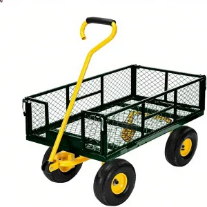 1400 Lbs Garden Wagon Heavy-Duty Steel Cart with 10" All-Terrain Tires, Removable Mesh Panels, 180° Rotating Handle for Outdoor Gardens