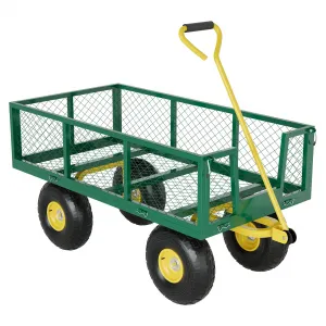 900 Lbs Garden Wagon Heavy-Duty Steel Cart with 10" All-Terrain Tires, Removable Mesh Panels, 180° Rotating Handle for Outdoor Gardens