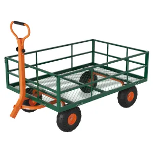 Steel Garden Cart Utility Wagon 1200 Lbs Capacity 10" Wheels 180° Rotating Handle Removable Sides Steel Frame Lawn Farm Outdoor
