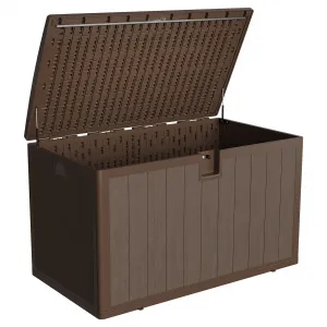 130 Gallon Outdoor Storage Box, Lockable Plastic Deck Box with Lid, Waterproof & UV-Resistant Storage Bin for Patio Cushions, Garden Tools & Pool Accessories, Brown