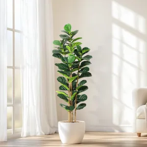 6ft Faux Fiddle Leaf Fig Tree with White Tall Planter for Indoor Outdoor Decor