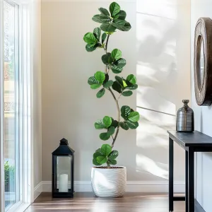 7FT Artificial Fiddle Leaf Fig Tree with Black Nursery Planter for Indoor Outdoor