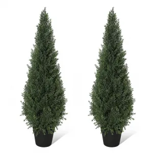 Artificial Cedar Topiary Trees for Home Decor 3ft(2pcs) Fake Cypress Trees Potted Faux Evergreen Plants for Outdoor Indoor Front Porch Garden Set of 2