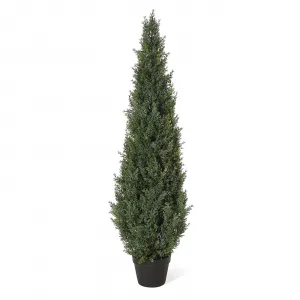 Artificial Cedar Topiary Trees for Home Decor, 4ft Fake Cypress Trees Potted Faux Evergreen Plants for Outdoor Indoor Front Porch Garden Set of 1