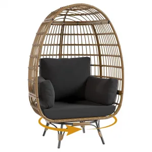 360° Swivel Egg Chair, Oversized Patio Rotating Basket Chair, Steel Frame and Metal Base, Waterproof, PE Rattan Lounge Chair for Indoor & Outdoor Patio, Living Room, and Backyard, Black