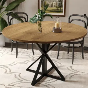 47" Wood Round Dining Table with Metal K-Shaped Legs for Dining Room and Kitchen, Brown
