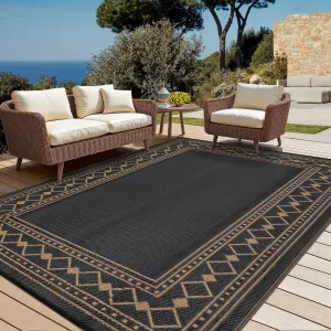 Outdoor Rug 9x18 ft Waterproof Reversible Plastic Straw Rug for Patio, RV, Camping, Deck, Balcony, Dark Brown