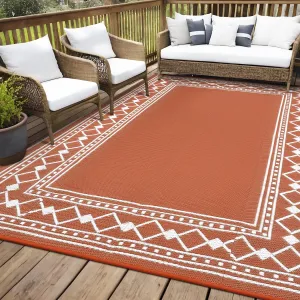 Outdoor Rug 8x10 Waterproof Plastic Straw Reversible Patio Mat for RV Camping Deck Balcony Terracotta/White
