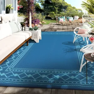 Waterproof Reversible Outdoor Rug for Patio, Collapsible Plastic Straw Carpet - Easy to Clean, Portable for Deck, Porch, Balcony, Camping, RV, Picnic, Beach - 8x10ft