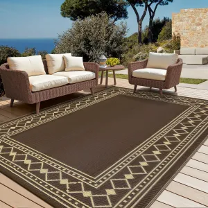 Outdoor Plastic Straw Rug 9x18 Large Outdoor Rug Uv Resistant Waterproof Patio Rug, Foldable Reversible Rug, Lightweight Camping Mat Picnic Rug with Stortage Bag, 4 Stakes, Brown