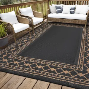Outdoor Rug 8x10 Waterproof Plastic Straw Patio Mat Reversible Dark Brown for RV Camping Deck Balcony