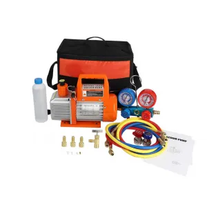Vacuum Pump Kit Efficient Quiet Operation Aluminum Alloy Casing HVAC Gauge Reading Carry Bag