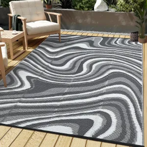 5x8 Outdoor Rug Waterproof Modern Plastic Straw Rug Camping Rug for RV Gray