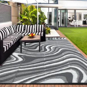 Outdoor Rug 9x18 Waterproof Patio Rug, Reversible with Rubber Backing, Polypropylene Durable, UV Resistant, Lightweight Foldable, for Camping and Deck