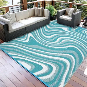 Large Modern Outdoor Rug 9x12 Waterproof Reversible Polypropylene Durable UV-Resistant Lightweight Patio Deck Camping