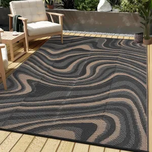 Outdoor Rug 8x10 Waterproof Reversible Polypropylene UV-Resistant Non-Slip Camping Picnic Patio Deck Mat Black Coffee