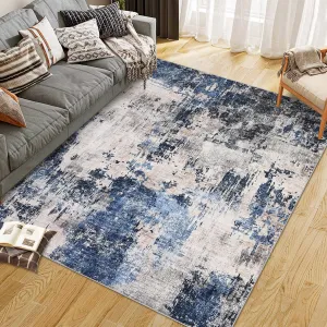 Area Rug 8x10 Indoor Vintage Carpet Washable Distressed Blue for Living Room Bedroom Office Dining Room