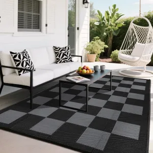 Outdoor Rug 10x14 Plastic Straw Waterproof Reversible UV-Resistant Lightweight Portable with Stakes for Patio Beach Deck