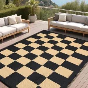 Checkered Outdoor Rug 8x10 UV-Resistant Waterproof Plastic Foldable Reversible with Stakes for Patio Picnic Deck