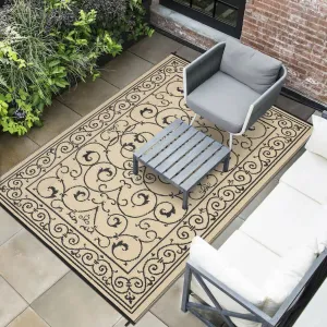 Reversible Waterproof Outdoor Rug - Plastic Straw Patio Carpet, Mark-Resistant, UV Protected, Easy to Clean, for Camping, Porch, Deck, Garden, Balcony, Black Coffee, 8x10ft