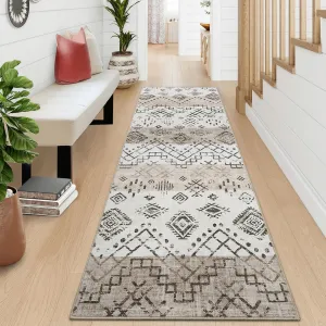 Boho Beige 2x6 Runner Rug, Hallway Rug Geometric Area Rug Small Washable Kitchen Rug Entryway Rug, Soft Non Slip Long Hallway Rug for Bedroom Bathroom Laundry Entryway Staircase Foyer