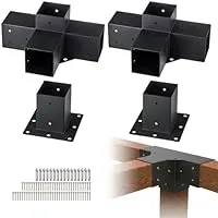 Pergola Kit, Heavy-Duty Carbon Steel Gazebo Kit with 2 4-Way Brackets and 4 Post Bases for 4"x 4" Lumber, Perfect for Outdoor Patio Gazebos, Log Cabins, Pergola Hardware, Black