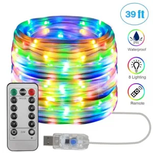 32.8FT 120 LED Rope Lights with Remote, Bright Color Changing Christmas Lights 8 Lighting Modes LED String Lights for Garden Patio Bedroom Party Wedding